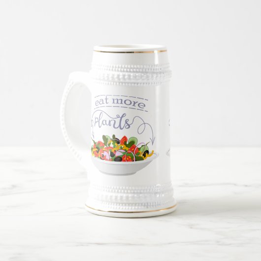 もっと食べの植物の生鮮サラダ動機レタリング ビールジョッキ (正面左)