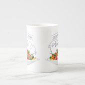 もっと食べの植物の生鮮サラダ動機レタリング ボーンチャイナマグカップ (正面)