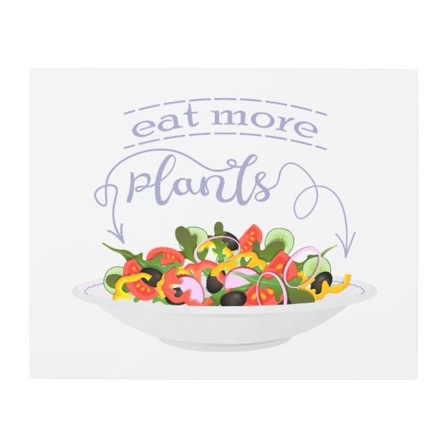 もっと食べの植物の生鮮サラダ動機レタリング メタルプリント (正面)