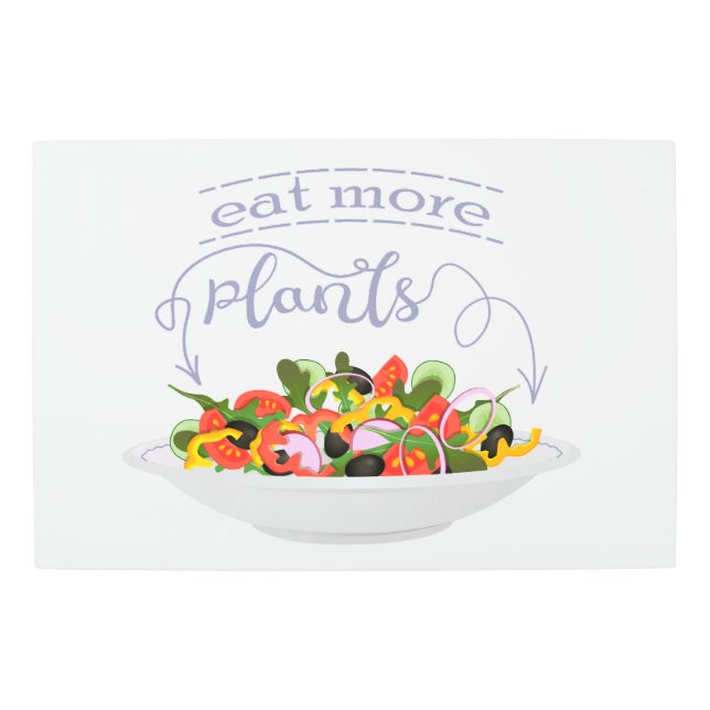 もっと食べの植物の生鮮サラダ動機レタリング メタルプリント (正面)