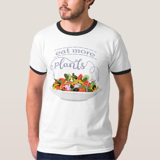 もっと食べの植物の生鮮サラダ動機レタリング Tシャツ (正面)