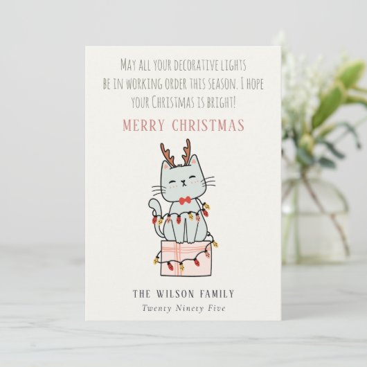 もつれおもしろいたワーキングクリスマスライトキャットギフト シーズンカード (スタンド正面)