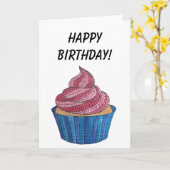 もつれさせたカップケーキのバースデー・カードのブランク カード (黄色い花)