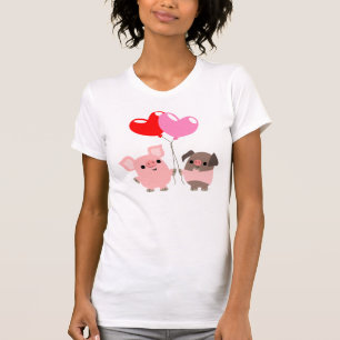 もつれさせたハート(漫画のブタ)の女性のTシャツ Tシャツ