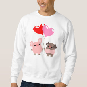 もつれさせたハート(漫画のブタ)のTシャツ スウェットシャツ