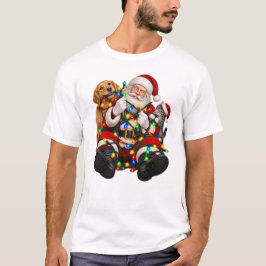 もつれたクリスマスイルミネーションをほどくサンタクロース Tシャツ