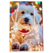 もつれた光を放つクリスマスドッグ ミディアムペーパーバッグ (正面)