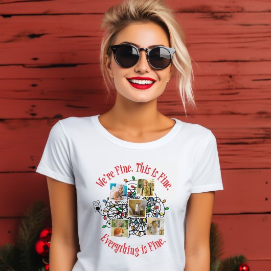 もつれクリスマスライトファミリー写真テンプレート Tシャツ