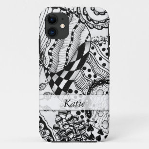 、もつれジア落書きされる、名前入りな黒い及び白04 iPhone 11 ケース