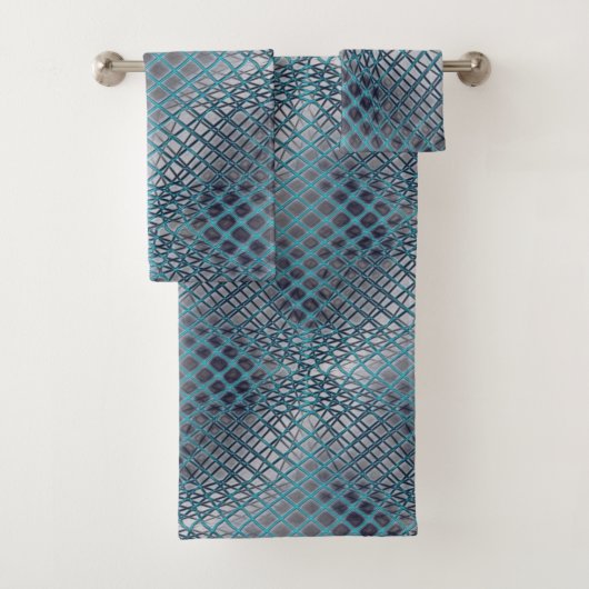 もつれ描た魚釣り網のように見えるシアン バスタオルセット (インサイチュ)