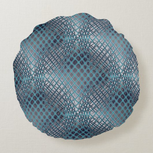 もつれ描た魚釣り網のように見えるシアン ラウンドクッション (裏面)