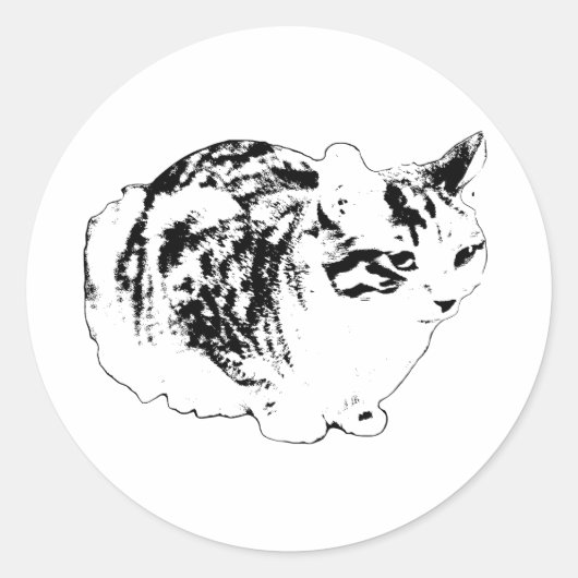 もふもふした冬のトラ柄の猫がくつろいでいる様子 ラウンドシール (正面)