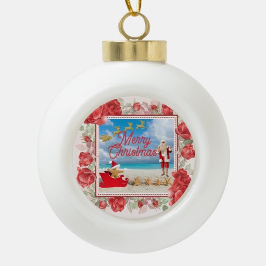 もふもふと明るいクリスマス セラミックボールオーナメント (正面)