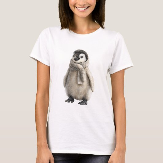 もふもふのペンギンの赤ちゃん+あったかマフラー Tシャツ (正面)