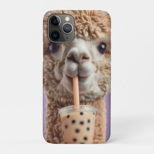 もふもふアルパカのポートレート ボバ・タピオカティーを飲む Case-Mate iPhoneケース (裏)