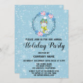 もふもふクマのリース会社 ホリデーパーティー 青い雪 招待状 (正面/裏面)