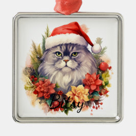 もふもふクリスマス猫フェイス メタルオーナメント