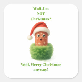 もふもふグリーンでクリスマスに驚くかわいいサラミ スクエアシール