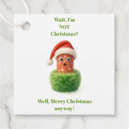 もふもふグリーンでクリスマスに驚くかわいいサラミ フェイバータグ