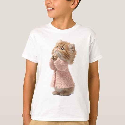 もふもふピンクセーターの子猫 キッズ Tシャツ (正面)