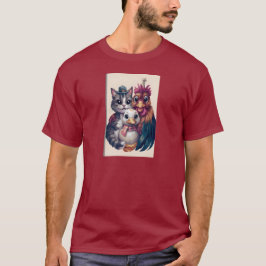 もふもふ家族のホリデーリユニオン記念日ポートレート Tシャツ