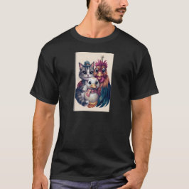 もふもふ家族のホリデー再会の日 ポートレート Tシャツ