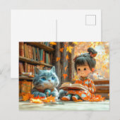 もふもふ猫と楽しむ秋の読書 シーズンポストカード (正面/裏面)