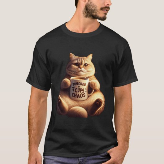 もふもふ猫、混沌7杯で動く Tシャツ (正面)