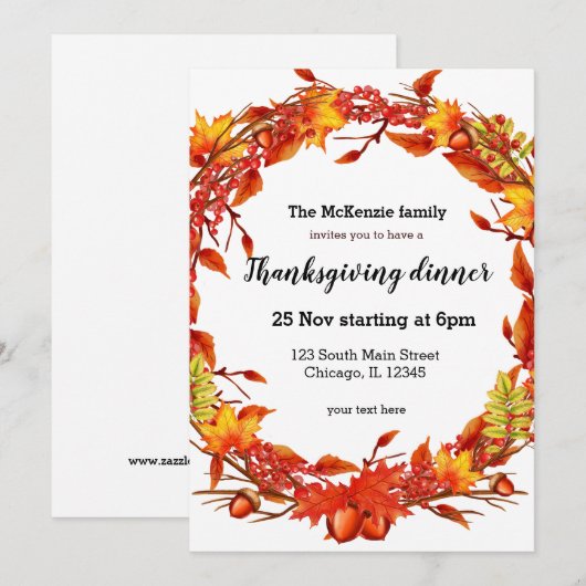 もみじのリース 招待状 (正面/裏面)