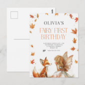 もみじの妖精の1歳の誕生日招待状 キツネ付き ポストカード (正面/裏面)