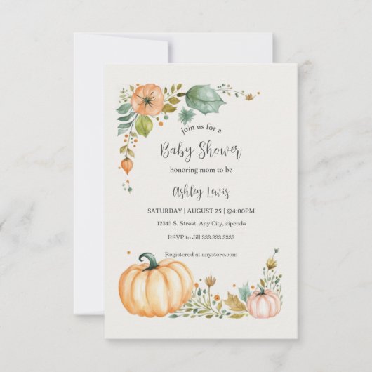 もみじの季節のパンプキンベイビーシャワーの招待状 招待状 (正面)