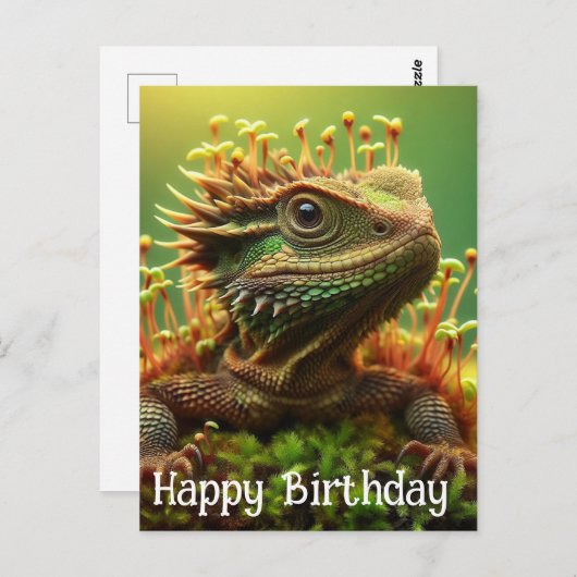もみじの庭でのお誕生日おめでとうトカゲの赤ちゃん ポストカード (正面/裏面)