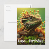 もみじの庭でのお誕生日おめでとう！にぎやかなトカゲ ポストカード (正面/裏面)