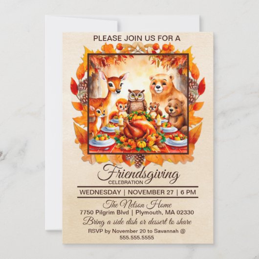 もみじの木の動物たちと過ごす感謝祭 招待状 (正面)