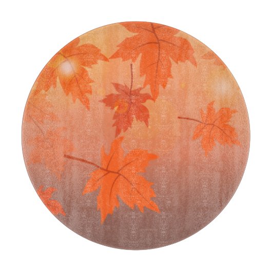 もみじの葉とぼかし効果のある秋のデザイン カッティングボード (正面)