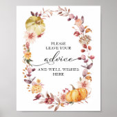 もみじの葉とカボチャのウェディングシャワーアドバイスサイン ポスター (正面)