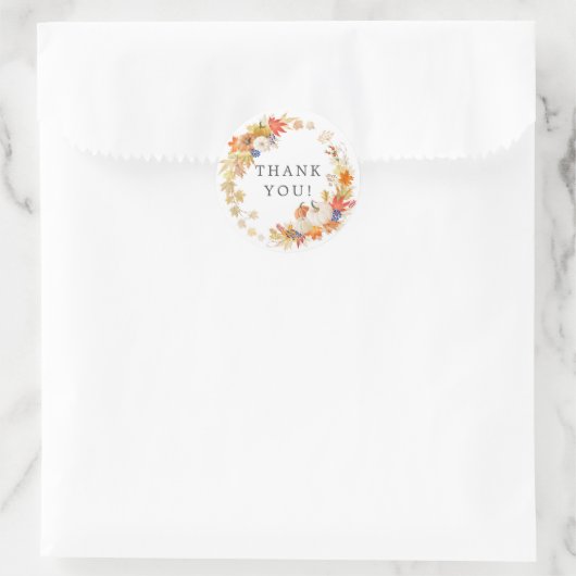 もみじの葉とカボチャのシャワープレゼント感謝ステッカー ラウンドシール (バッグ)