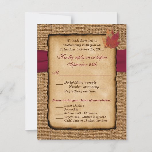 もみじの葉、フェイクバーズラップの出欠確認カード3 出欠カード (裏面)