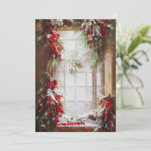 もみの木と実の窓のクリスマス予算 シーズンカード (スタンド正面)