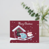 もみの木のキス ラブバード 私たちの初めてのクリスマス シーズンポストカード (スタンド正面)