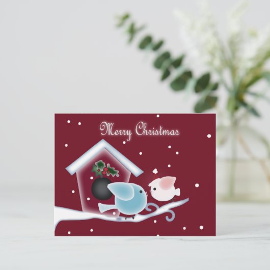 もみの木のキス ラブバード 私たちの初めてのクリスマス シーズンポストカード (スタンド正面)