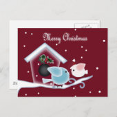 もみの木のキス ラブバード 私たちの初めてのクリスマス シーズンポストカード (正面/裏面)