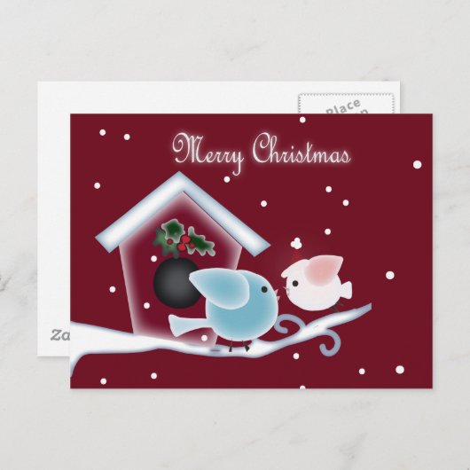 もみの木のキス ラブバード 私たちの初めてのクリスマス シーズンポストカード (正面/裏面)