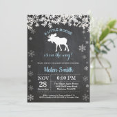 もみの木の冬の雪の結晶の男の子の赤ちゃんのシャワーの招待状 招待状 (スタンド正面)