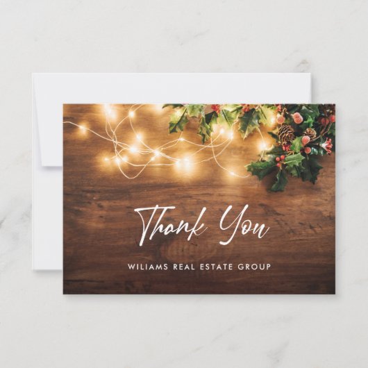 もみの木の枝のクラシックなクリスマスグリーティング サンキューカード (正面)