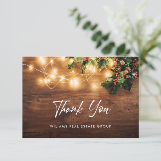 もみの木の枝のクラシックなクリスマスグリーティング サンキューカード (スタンド正面)