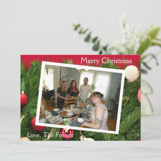 もみの木の枝のクリスマス写真 シーズンカード (スタンド正面)