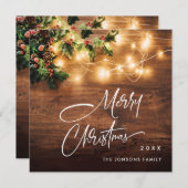 もみの木の枝の素朴なクリスマスグリーティングウッド シーズンカード (正面/裏面)