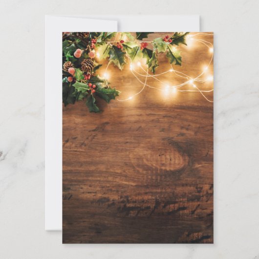 もみの木の枝の素朴なホリデー クリスマスイブの木 招待状 (裏面)