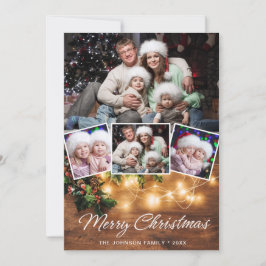 もみの木の枝の素朴な4枚の写真のクリスマスメッセージ シーズンカード